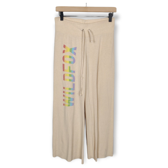 Wildfox Pants - Wildfox Pants Women's Small Cream Rainbow Graphic Wide Leg Lounge Drawstring